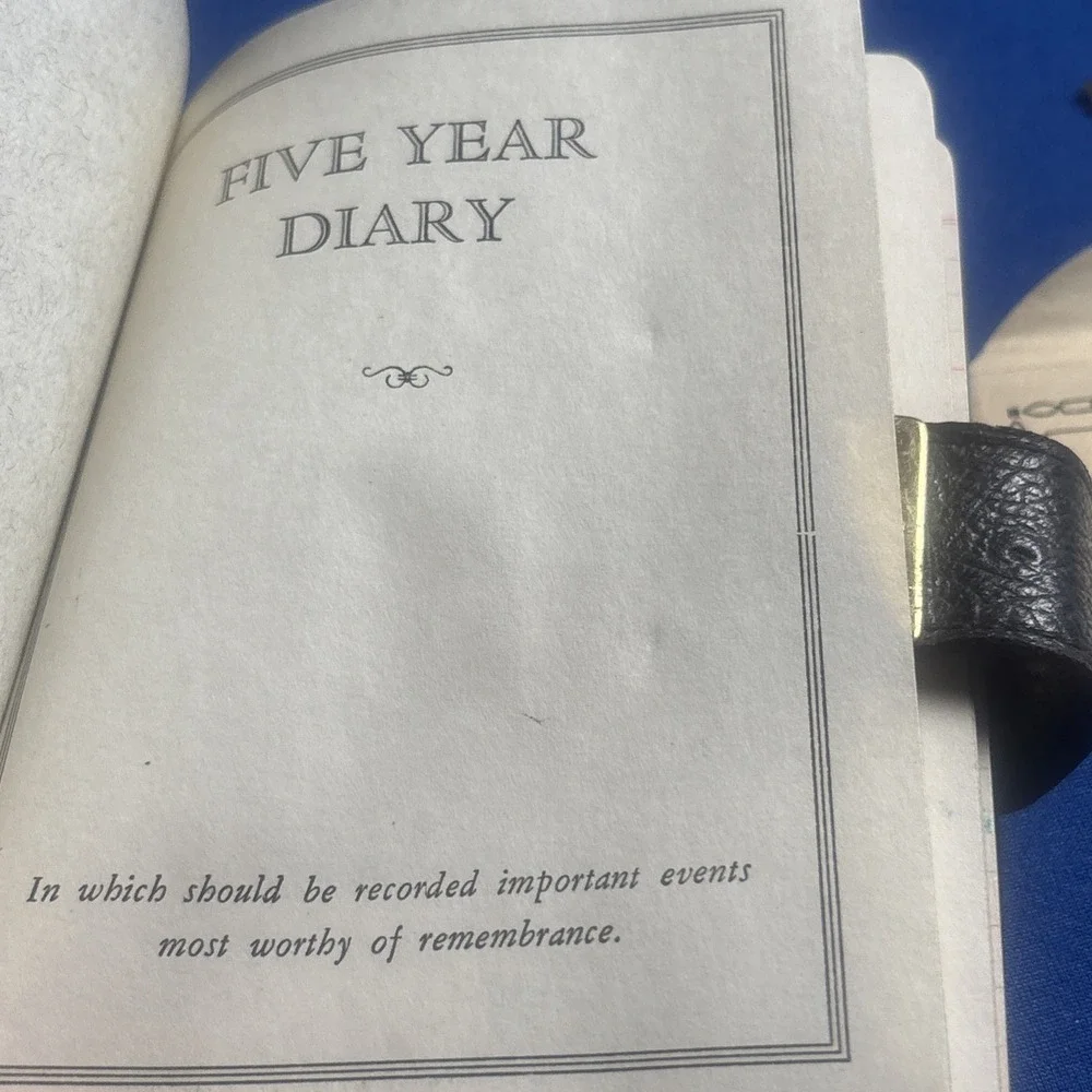 Vintage 1940s Five Year Diary Book Leather Cover Unused Antique Journal with Key